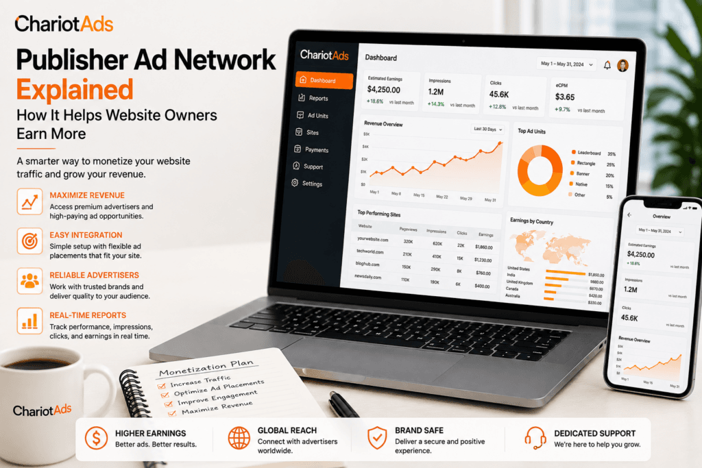 Publisher ad network for website monetization